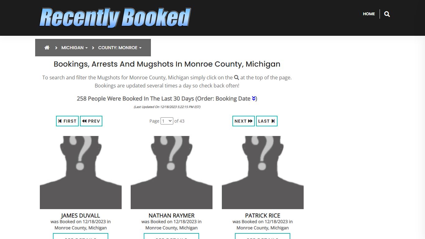 Bookings, Arrests and Mugshots in Monroe County, Michigan - Recently Booked