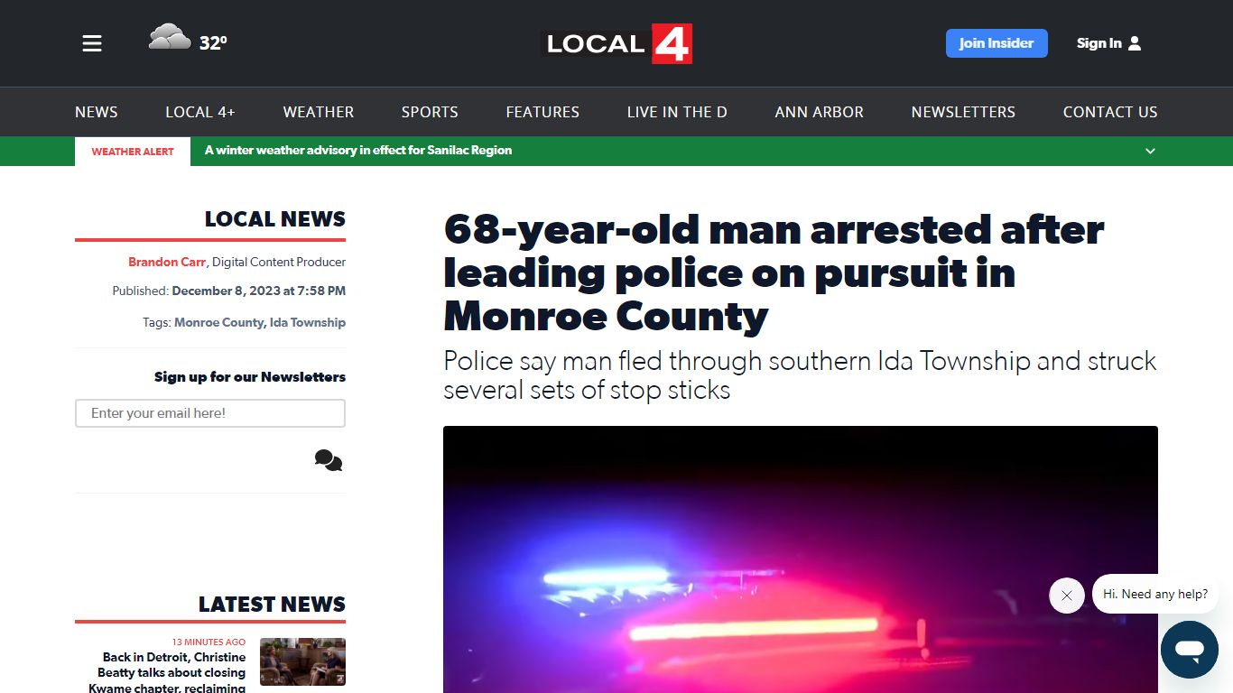 68-year-old man arrested after leading police on pursuit in Monroe County